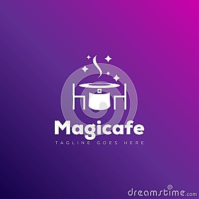 Logo magicafe with hat magician as cafe table vector Vector Illustration