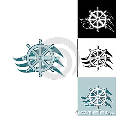 Logo marine helm on the wave Vector Illustration