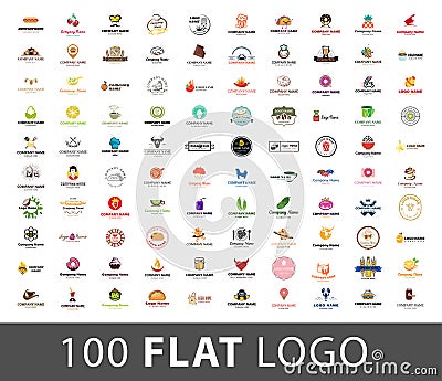 Logo mega collection. Food and drink vector logo set on various topics Vector Illustration