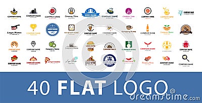 Logo mega collection. Food and drink vector logo set on various topics Vector Illustration