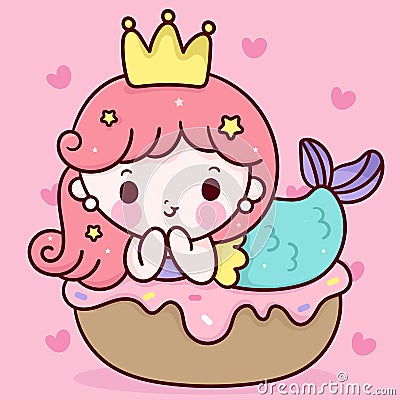 Logo Mermaid princess cartoon on birthday cake party kawaii fish animal Vector Illustration