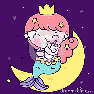 Logo Mermaid princess cartoon hug fairy unicorn vector kawaii fish animal Vector Illustration