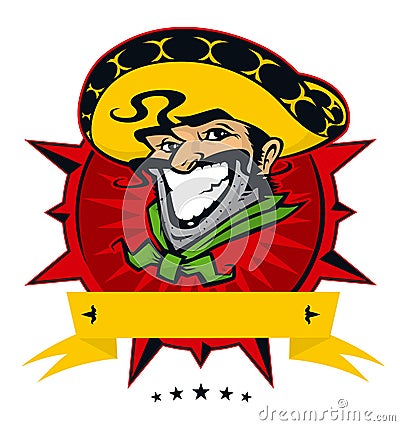 Logo of the Mexican restaurant. Character for Mexican cuisine. Vector flat illustration. Image is isolated on white background. Vector Illustration