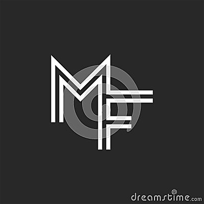Logo MF or FM letters monogram, linked two letters M and F combination, parallel lines flat design, minimal style typography Vector Illustration