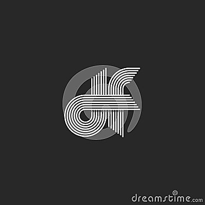 Logo monogram df letters lowercase, combination linked d and f outline initials visual name fd emblem, parallel offset thin lines Vector Illustration