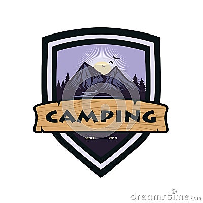 Logo for Mountain Adventure Campfire , Camping, Climbing Expedition. Vintage Vector Logo and Labels, Icon Template Design Vector Illustration