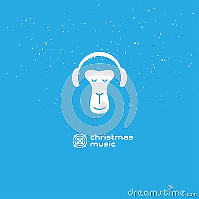 Monkey enjoys the Christmas music. Relaxing monkey in headphones. Logo for music studio Vector Illustration