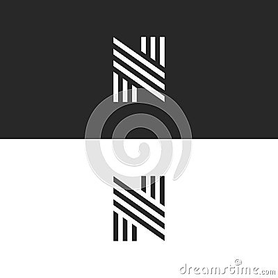 Logo N letter initial monogram, hipster simple identity symbol, black and white linear pattern design element mockup Vector Illustration