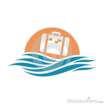 logo with ocean and suitcase Vector Illustration