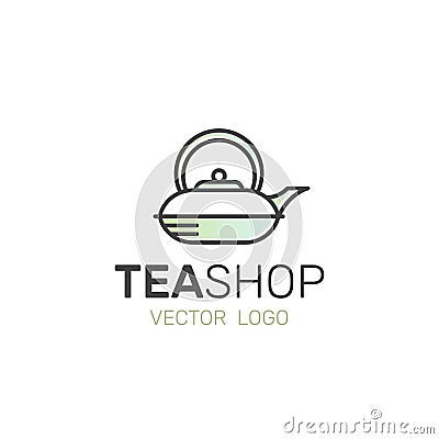 Logo for Organic Green tea Shop for Healthy Lifestyle. Cup of Organic Green Tea and Fresh Green Leafs Stock Photo
