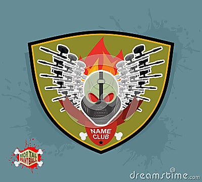 Logo paintball club. Mortal paintball. Guns and mask. Vector Illustration