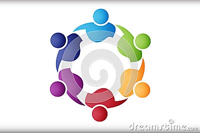 Logo teamwork colorful people in a hug Vector Illustration