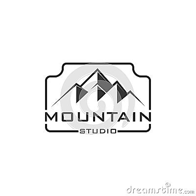 Logo photo camera and mountain Vector Illustration