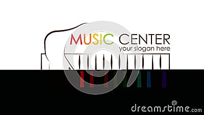 Logo for preschool music center. Kid playing xylophone, child development and educational games . kids intellectual Vector Illustration