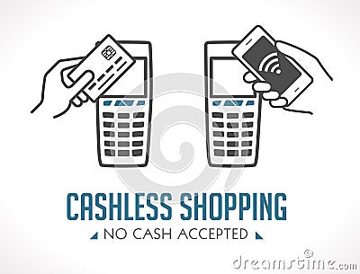 Cashless purchases - no cash accepted - shopping concept - cell phone and card payment only Vector Illustration