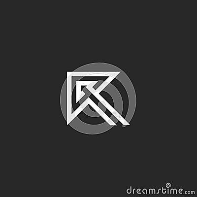 Logo R letter idea direction arrow shape, black and white creative monogram thin lines style, typography design element template Vector Illustration
