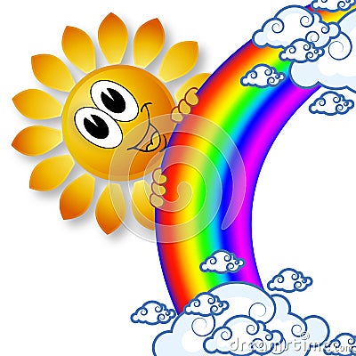 Logo rainbow sun and the clouds Vector Illustration