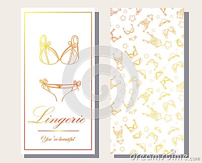 Logo and seamless pattern for Fashionable women`s lingerie collection, illustration sketch. BRAND STYLE of women`s lace Cartoon Illustration