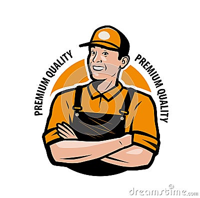 Logo service. Worker in work clothes. Vector illustration Vector Illustration