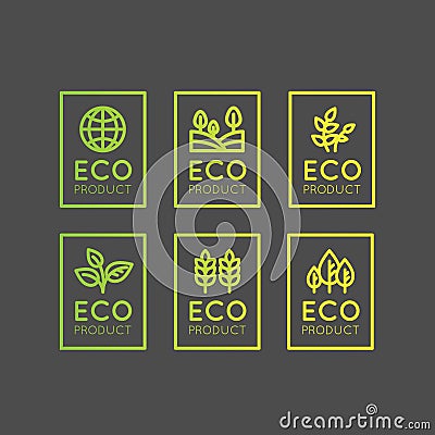 Logo Set Badge Fresh Organic, Eco Product, Bio Ingredient Label Badge with Leaf, Earth Stock Photo