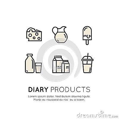 Logo Set Badge Milk Based Products. Vegetarian and Organic symbols. Food Intolerance Stock Photo