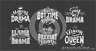 Logo set for Girls Drama. Hand drawn lettering composition, emblems, stamps, labels, phrases, slogans Stock Photo