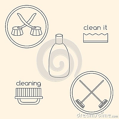 Logo set of household cleaning objects Vector Illustration