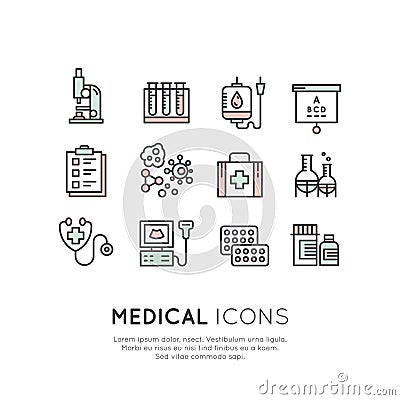 Logo Set of Medical diagnostic icons and objects Stock Photo