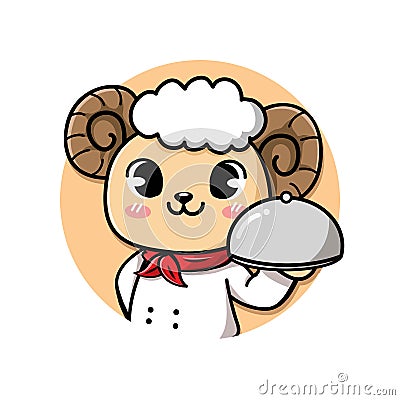 Logo sheep chef cute smile Vector Illustration