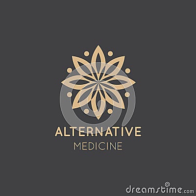 Logo Sign of Alternative Medicine. IV Vitamin Therapy, Anti-Aging, Wellness, Ayurveda, Chinese Medicine. Holistic centre Vector Illustration