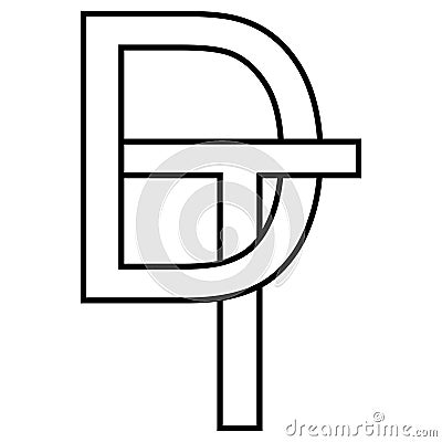 Logo sign dt, td icon nft dt interlaced letters d t Vector Illustration