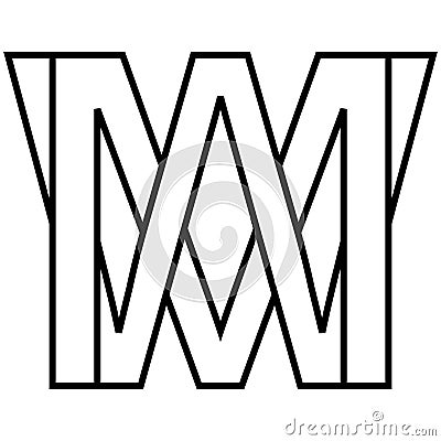 Logo sign mw wm icon double letters logotype m w Vector Illustration