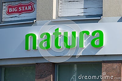 Logo and sign of Natura drugstore Editorial Stock Photo