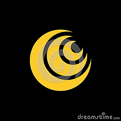 Logo of simple yellow triple crescent moon with black background Stock Photo