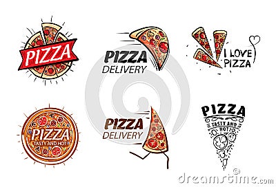 Logo of a sketched pizza. Vector illustration on white background Vector Illustration