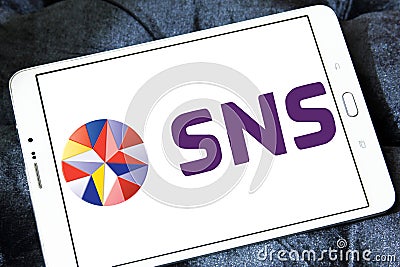 SNS bank, De Volksbank, logo Editorial Stock Photo