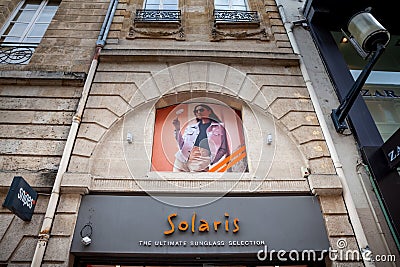 Logo of Solaris Sunglasses on their store for Bordeaux. Editorial Stock Photo