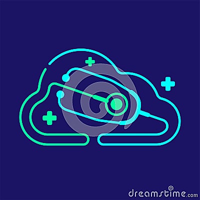 Logo Stethoscope and heartbeat wave in Cloud frame with cross icon, Medical doctor Cloud online data network platform concept Vector Illustration