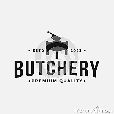 Butchery Shop Logo Design with old fasioned. Stock Photo