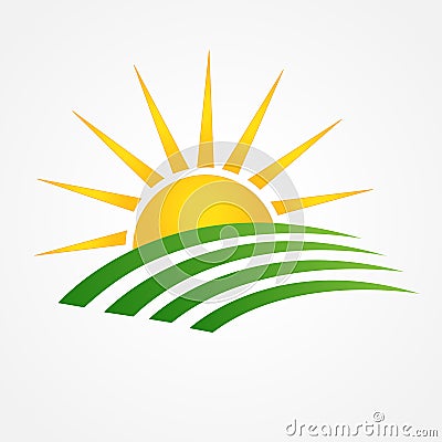 Logo sun and green agriculture cultives swooshes line art icon vector Vector Illustration