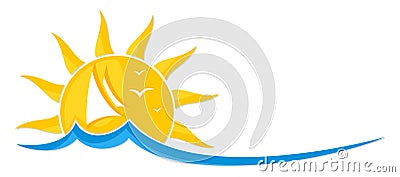 Logo sun with sailing vessel. Vector Illustration