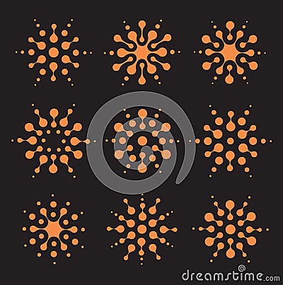 Logo sun template. Smart virus signs. Unusual isolated sunny circles icons set. Network community logotype collection Vector Illustration