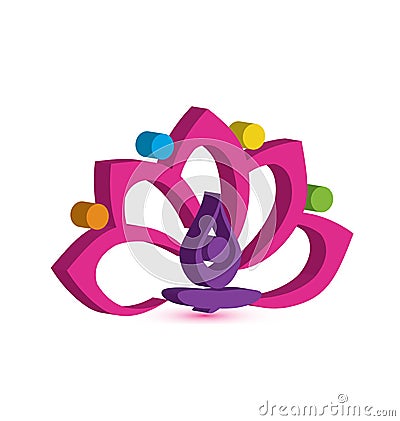 Logo yoga flower man with pink lotus teamwork icon image vector design Vector Illustration