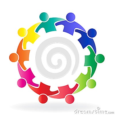 Logo teamwork business meeting people in a circle creative design icon template Vector Illustration