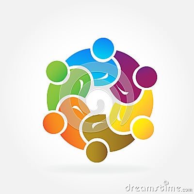 Logo teamwork business people unity partners friendship in a hug Vector Illustration