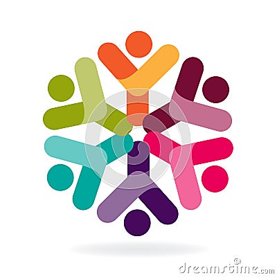 Logo teamwork happy partners friendship unity business colorful people hands up icon Vector Illustration