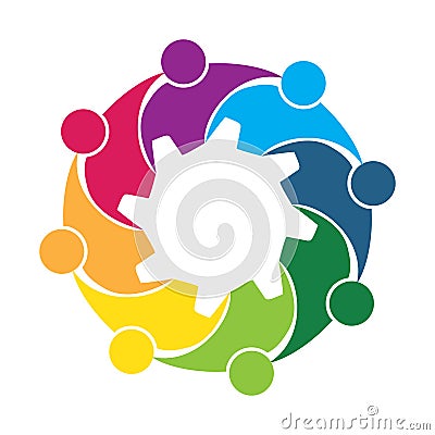 Logo teamwork hug business gear icon vector Vector Illustration