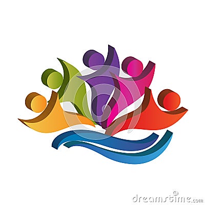 Logo teamwork people happy partners 3d colorful icon Vector Illustration