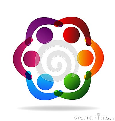 Logo teamwork people holding hands in a circle vector icon Vector Illustration