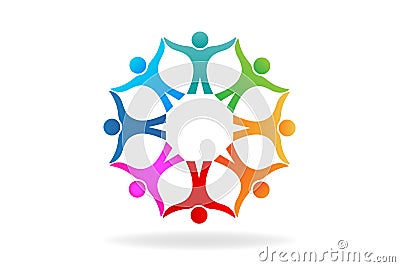 Logo teamwork people holding hands unity friendship community flower shape id card business logos icon vector design Vector Illustration